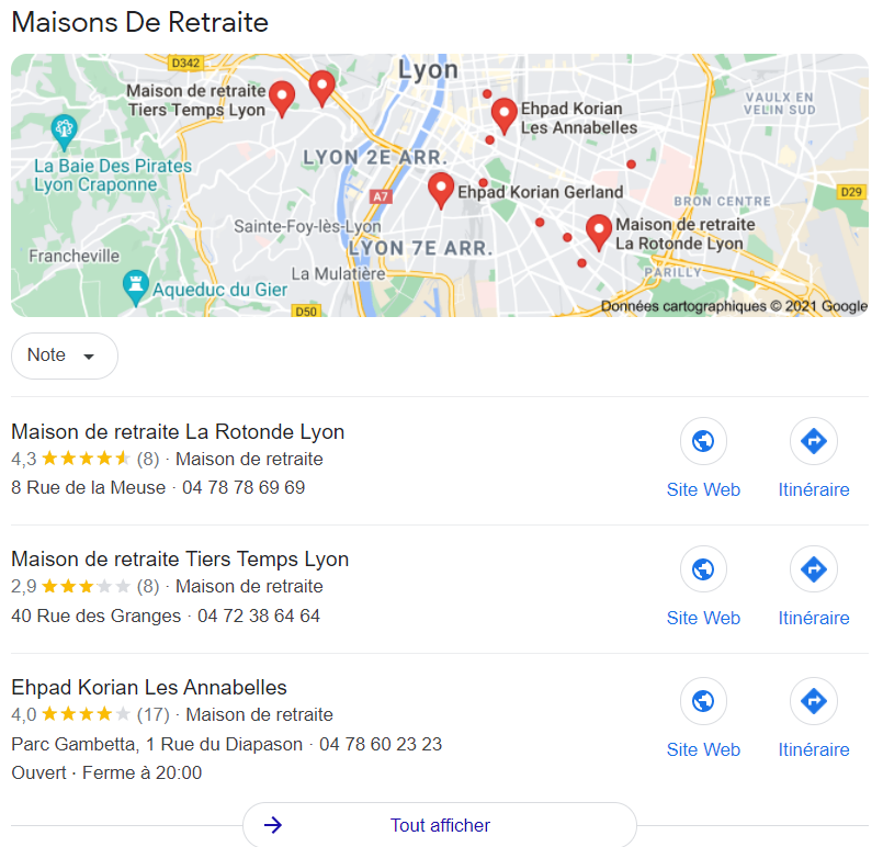 Concurrence EHPAD sur Google